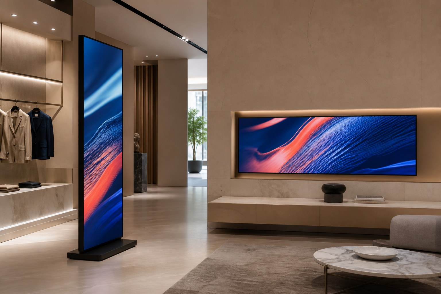 Custom freestanding and integrated LED displays in a retail showroom